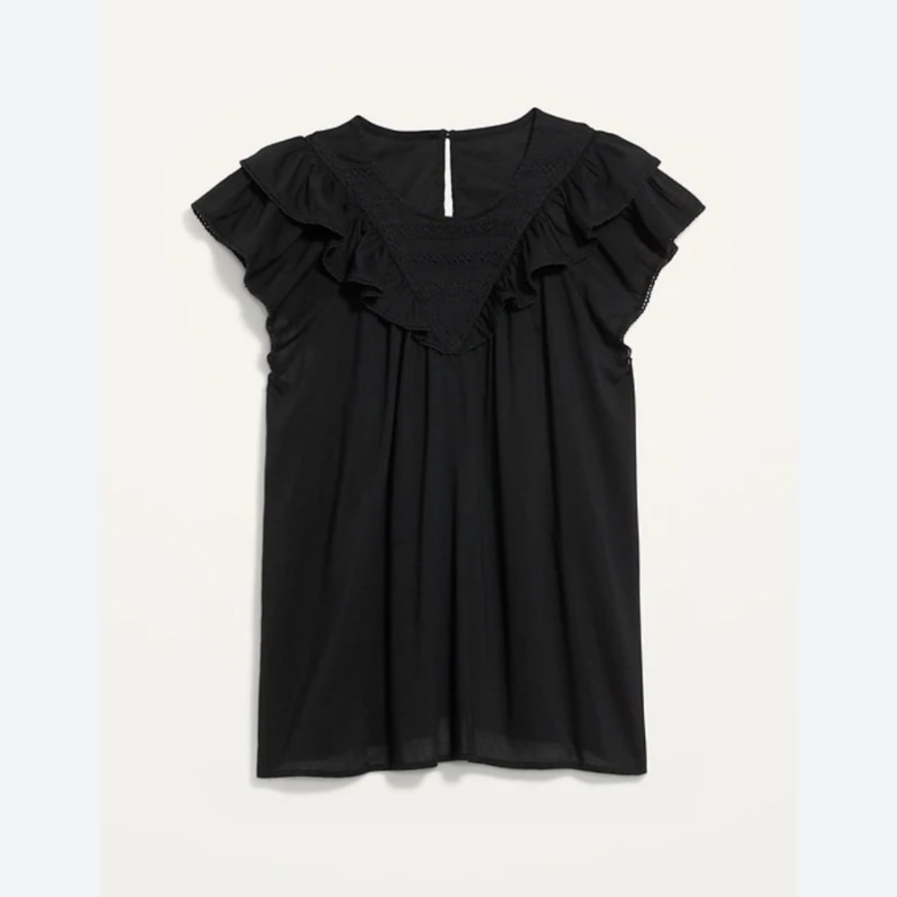 Old Navy | 3X | Black Ruffle Lace-Trim Short-Sleeve Blouse